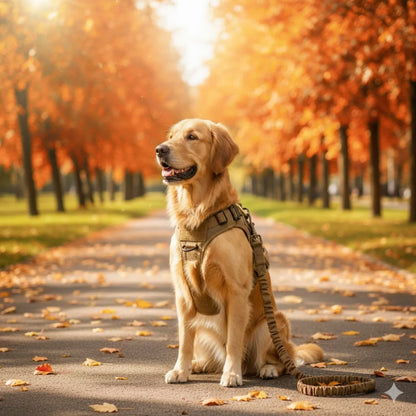 Khaki Tactical Nylon Dog Vest Harness & Collar 3-Piece Set with Leash