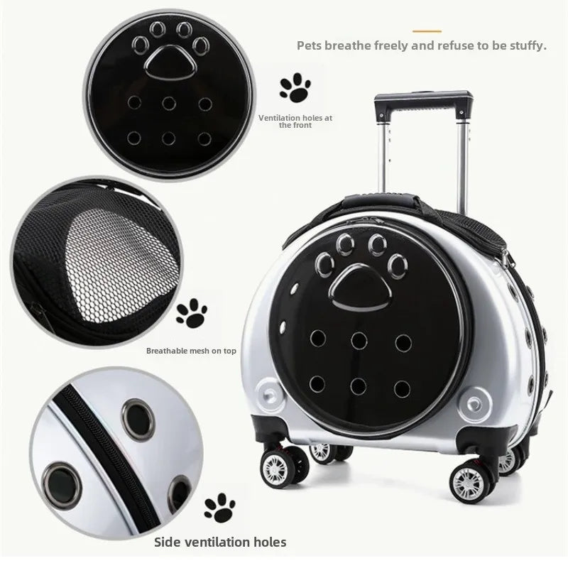 Small Pet Trolley Bag – Clear, Breathable, Portable Carrier for Cats & Pets