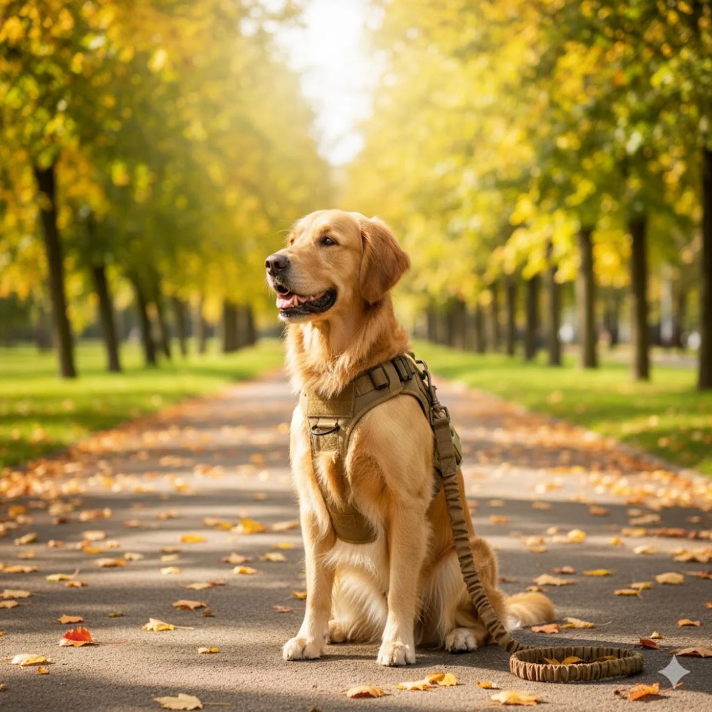 Khaki Tactical Nylon Dog Vest Harness & Collar 3-Piece Set with Leash