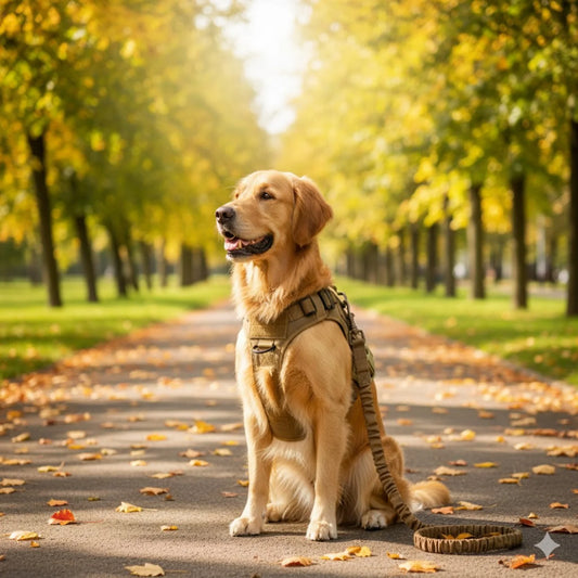 Khaki Tactical Nylon Dog Vest Harness & Collar 3-Piece Set with Leash