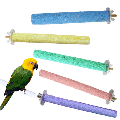 1PC Colored Parrot Perch Toy – Quartz Sand Paw Sharpening, Bird Cage Accessory