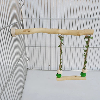 Wood Parrot Stand Pole – Double Layer Swing, Beak & Claw Grinding