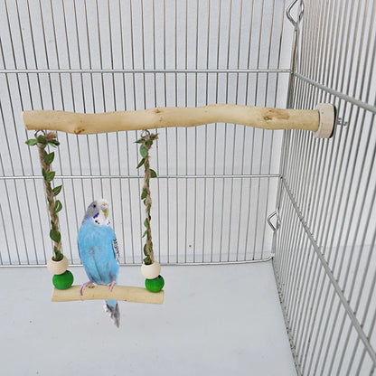 Wood Parrot Stand Pole – Double Layer Swing, Beak & Claw Grinding