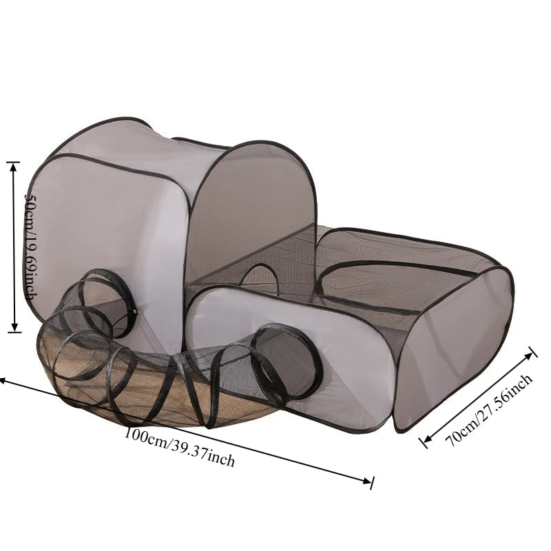 Enclosed Pet Playpen with Tunnel for Cats & Small Dogs