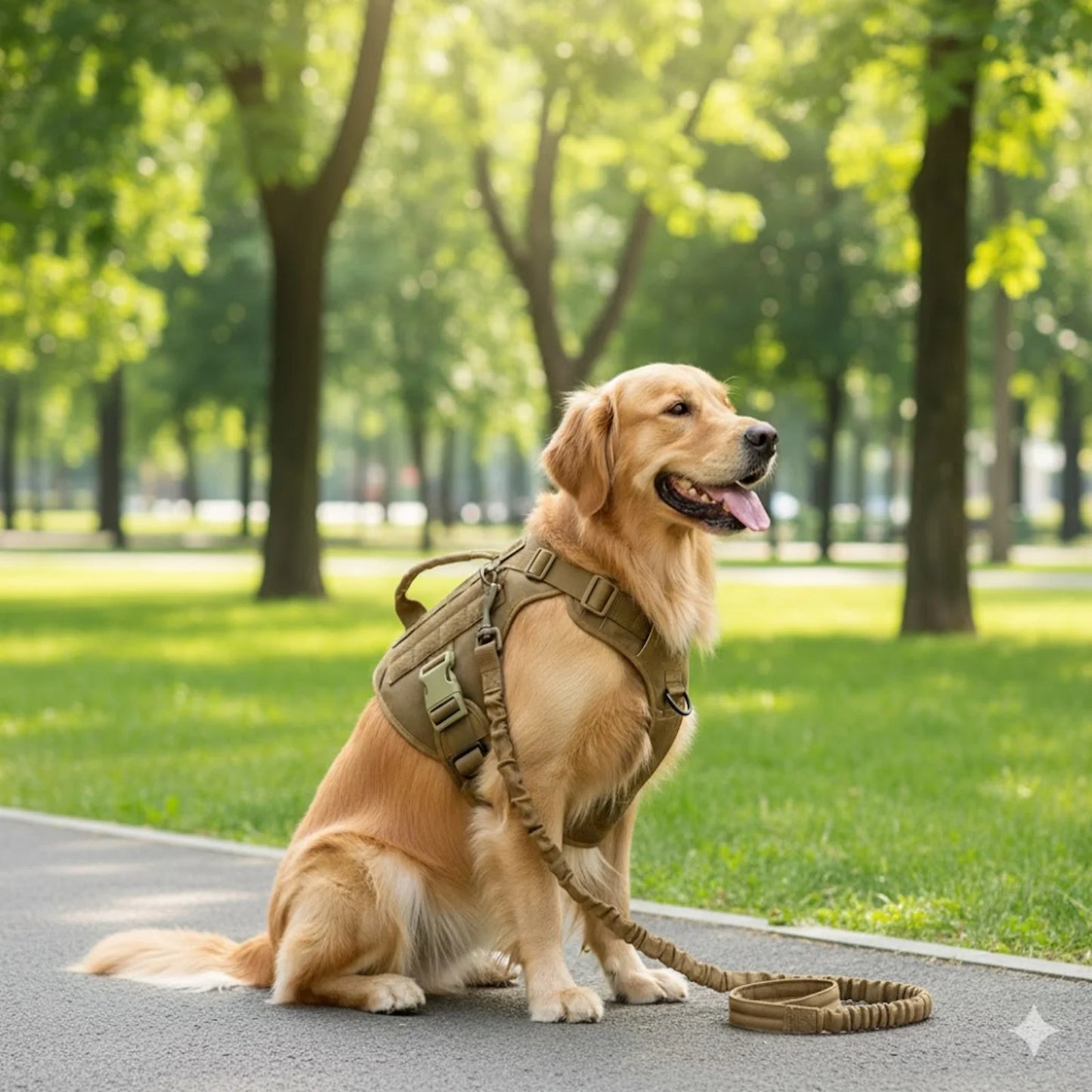 Khaki Tactical Nylon Dog Vest Harness & Collar 3-Piece Set with Leash